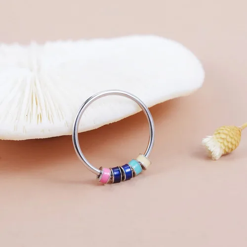 Miniatura 5 de LOVECOM Anillo giratorio de plata de ley 925 con cuentas esmaltadas coloridas para mujer, anillo giratorio antiansiedad, giratorio, apilable