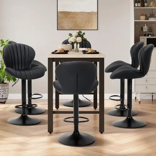 Miniatura 6 de COLAMY Juego de 1 Taburete de Bar, Sillas de Bar Giratorias Modernas, Taburetes de Bar Ajustables Tapizados en Cuero Sintético de Altura de Negro
