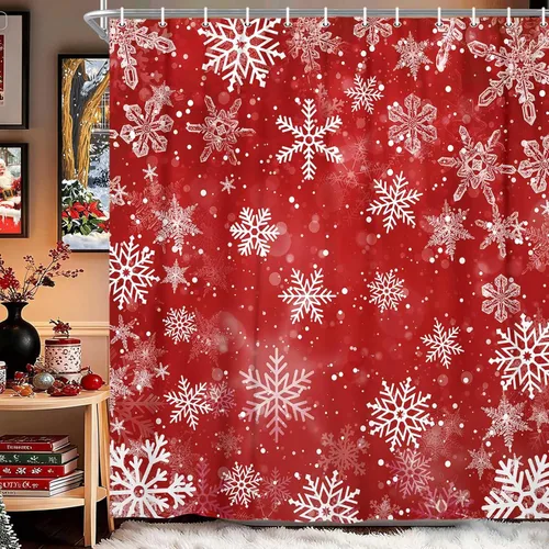 Miniatura 11 de MERCHR - Cortina de ducha con diseño de muñeco de nieve navideño, cortinas rústicas de invierno con árboles de nieve para baño de granja, juego