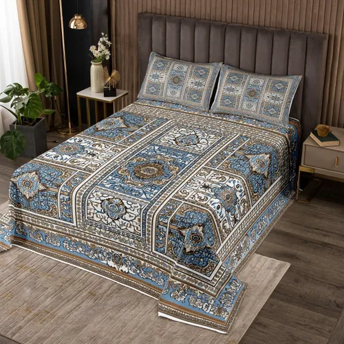 Miniatura 12 de Erosebridal Juego de ropa de cama oriental tamaño King, vintage, juego de colcha Art Deco de terracota, juego de edredón estético hippie