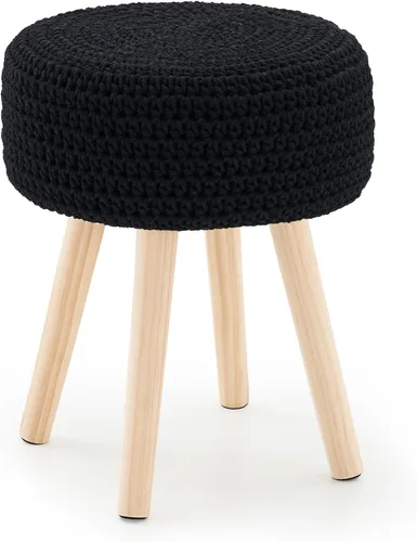 Taburete otomano redondo de punto de algodón moderno reposapiés otomano con patas de madera antideslizantes para sala de estar, dormitorio, color