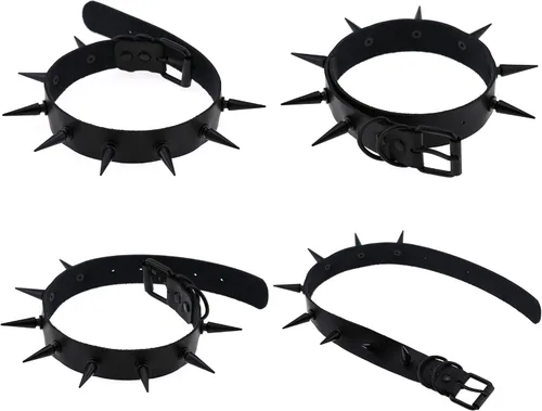 Miniatura 3 de FM FM42 Unisex Multicolor Simulated Leather PU Black-toneSilver-tone Spikes Rivets Spiked Punk Rock Gothic Choker Collar Necklace
