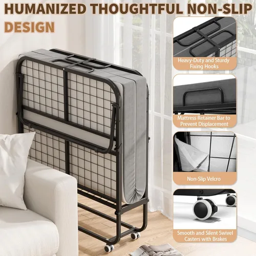 Miniatura 7 de Cama plegable de 75 x 38 pulgadas con colchón para adultos, cama plegable portátil con colchón de espuma viscoelástica y marco súper fuerte