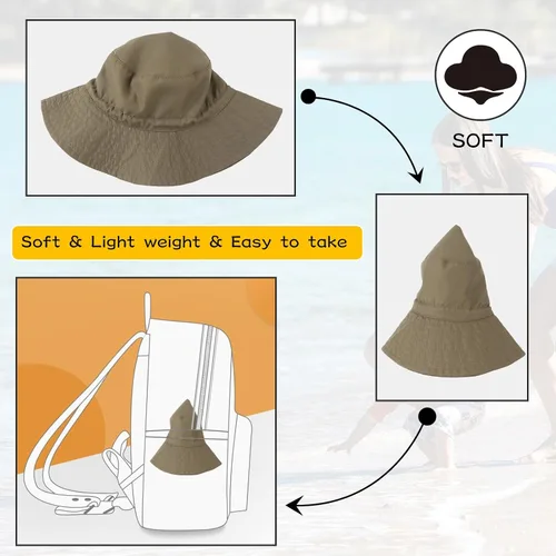 Miniatura 5 de Peecabe Sombrero de verano para bebé para niños y niñas, UPF 50+, ala ancha, sombrero de pescador, ajustable, gorra de playa para bebés de 0 a 8 años