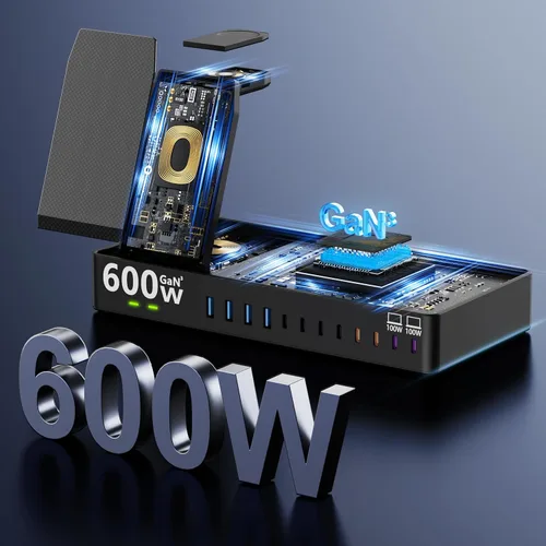Miniatura 4 de Estación de carga de 600 W para múltiples dispositivos, estación de carga inalámbrica 15 en 1 para Apple, estación de carga dual USB C de 100 W