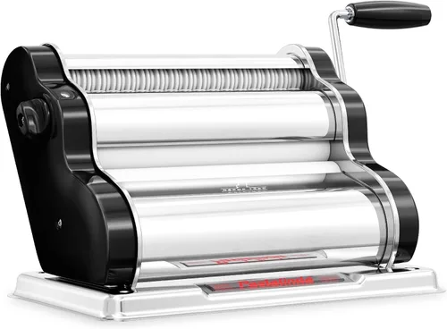 PASTALINDA Máquina para hacer pasta Classic 260, rodillos de 10.2 in de ancho, 9 posiciones de grosor, 2 posiciones de corte, acero inoxidable. Negro