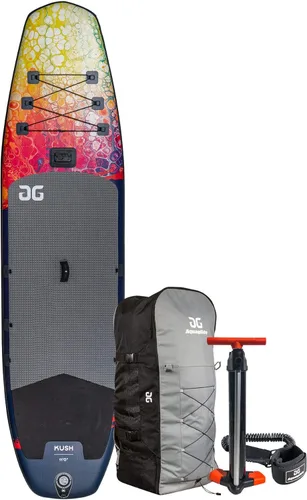 AQUAGLIDE Tabla inflable de remo de pie con accesorios de SUP premium - Mochila, correa y bomba de mano - Kush ISUP de 11 pies, multicolor,