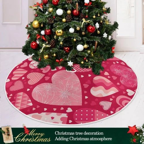 Miniatura 6 de SUABO Falda de árbol de Navidad con corazón de feliz San Valentín, 48 pulgadas, tapete de puerta de árbol rosa para decoración de fiestas