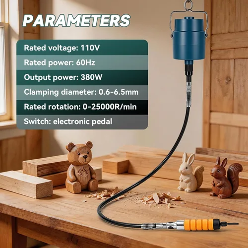 Miniatura 3 de Molino colgante de cincel de madera eléctrico, máquina de grabado de control de pedal para carpintería, máquina de tallar cincel de madera con mango