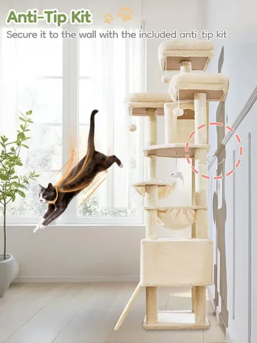 Miniatura 7 de Taoqimiao - Árbol para gatos de 76 pulgadas con postes para rascar, torre XXL para gatos grandes con tablero para rascar, hamaca extragrande