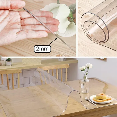 Miniatura 3 de Mantel transparente de PVC de 0.079 in, protector de mesa de plástico transparente, impermeable, resistente al calor, para mesa de comedor, oficina