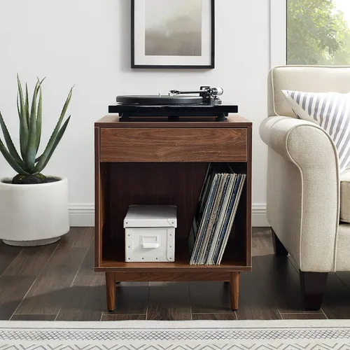 Miniatura 8 de Crosley Furniture Liam - Mesa auxiliar y soporte para tocadiscos con almacenamiento para discos de vinilo, nogal