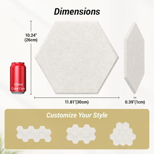Miniatura 4 de TONOR - Paquete de 18 paneles acústicos hexagonales de alta densidad, paneles de pared insonorizados de 12 x 10 x 0.4 pulgadas, paneles absorbentes