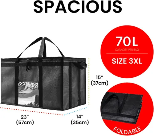 Miniatura 67 de NZ home Bolsa térmica XXL aislada y calentador de alimentos para entrega y compras de comestibles con parte superior con cremallera, color negro