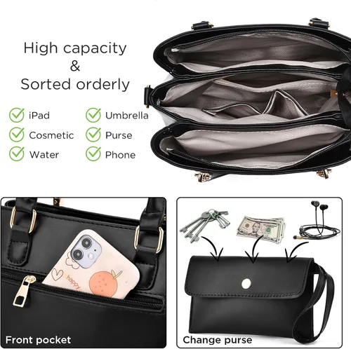 Miniatura 4 de Bolsos de mano con costuras grandes para mujer, bolso cruzado para mujer, asa superior, juego de 2 bolsos para mujer