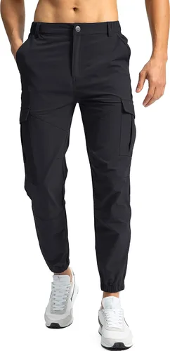 Pinkbomb Pantalones cargo de senderismo para hombre con 7 bolsillos, elásticos, pantalones de trabajo para hombre