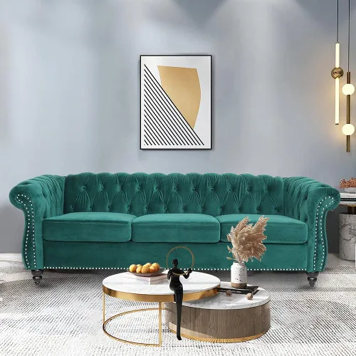 Miniatura 15 de LEVNARY Sillón Chesterfield de Terciopelo, Sillón Individual de Estilo Moderno de Mediados del Siglo con Respaldo de Botones y Decoración con Beige