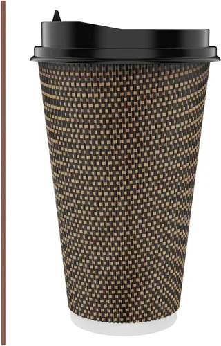 Miniatura 10 de LITOPAK Paquete de 80 tazas de café de papel de 10 onzas, tazas de café caliente con pared ondulada aislada con tapa y pajitas, tazas de tres capas