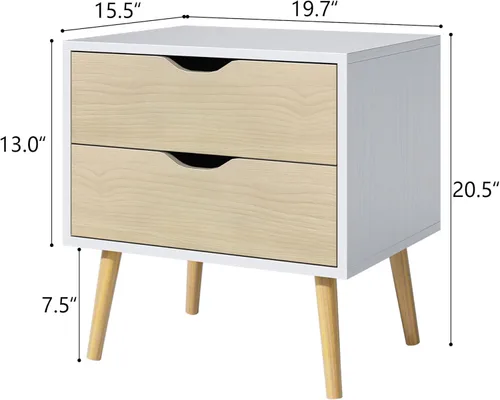 Miniatura 2 de BVIUNTWO Mesita de noche blanca con 2 cajones para dormitorio, pequeña cómoda de roble blanco con cajones, mesa auxiliar, mesa auxiliar