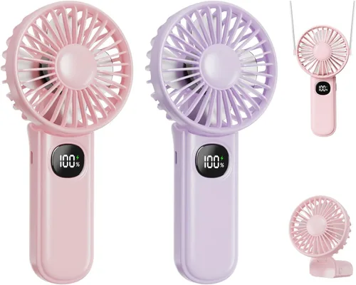 Miniatura 7 de Ventilador portátil, paquete de 2 ventiladores de mano, ventilador de mano plegable de 180° con cordón, ventilador personal pequeño de 5 velocidades