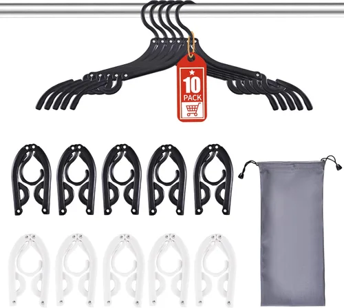 Paquete de 10 perchas plegables de viaje con caja de regalo, ABS grueso y remaches de aluminio, diseño antideslizante para ropa delicada, compactas