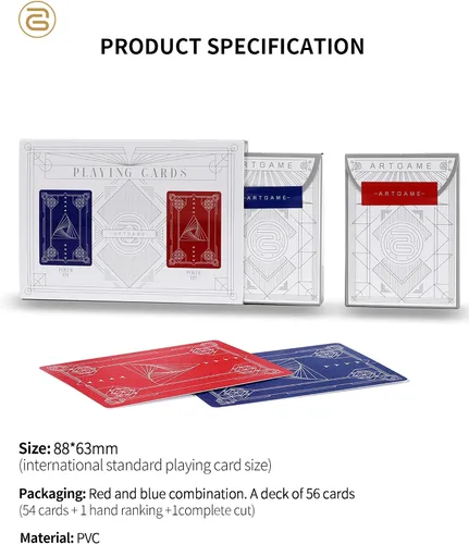 Miniatura 6 de ARTGAME Cartas de juego 100% de plástico, tarjeta de póquer de 2 barajas, índice jumbo, impermeable y lavable, tamaño de póquer, tarjetas de póquer