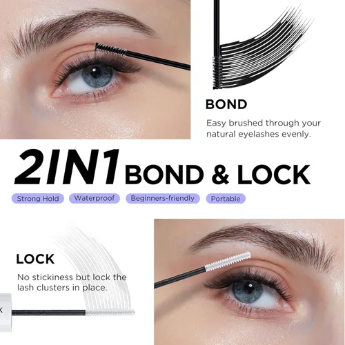 Miniatura 3 de BEYELIAN Pegamento de pestañas y sello, pegamento de pestañas en racimo para extensiones de pestañas individuales DIY, sellador de cuidado posterior