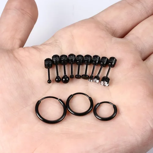 Miniatura 8 de LOYALLOOK Aretes tipo dormilona de acero quirúrgico con circonita cúbica para mujeres y hombres, chapados en oro de 14 quilates, aretes pequeños