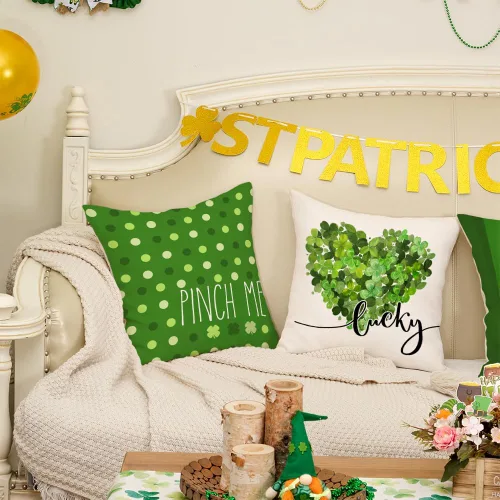 Miniatura 2 de GEEORY Juego de 4 fundas de almohada del Día de San Patricio de 18 x 18 pulgadas, juego de 4 fundas de almohada con diseño de trébol verde con Verde
