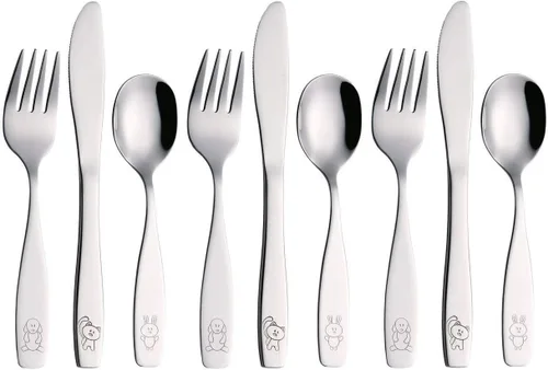 ANNOVA Juego de cubiertos seguros para niños de acero inoxidable, tenedores para niños, cucharadas para niños, utensilios de metal para lonchera