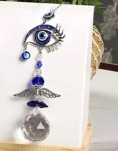 Miniatura 5 de Colgante de cristal azul con dije de ojo malvado, mariposa, ángel, girasol, talismán, atrapa el sol, hecho a mano, amuleto de buena suerte, oficina