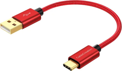 CableCreation - Paquete de 2 cables USB A a USB C de 0.5 pies, carga rápida de 3A y sincronización de datos de 480 Mbps, rojo, compatible con