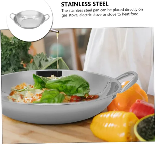 Miniatura 4 de BESTonZON Wok de acero inoxidable de doble mango para olla caliente y freír wok doméstico resistente al calor y anti-quemaduras accesorio de cocina