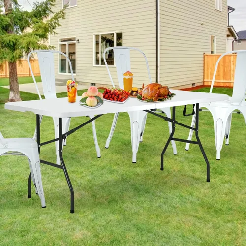 Miniatura 2 de Mesa plegable portátil de 6 pies plegable por la mitad con asa, soporta hasta 500 libras, mesa de comedor para interiores y exteriores para fiestas