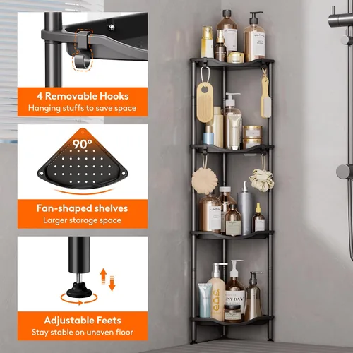 Miniatura 5 de Lifewit Estante de Ducha de 3 Niveles de Pie Esquinero, Estante Organizador de Baño de Plástico para Almacenamiento de Champú, Jabón Corporal, Negro