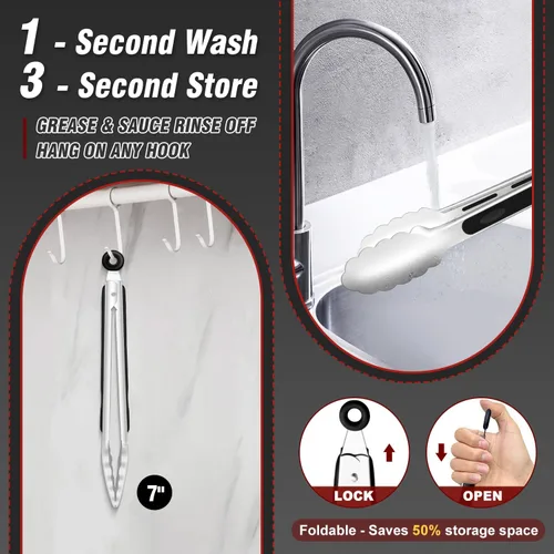 Miniatura 3 de Walfos Pinzas de cocina pequeñas de 7 pulgadas para cocinar, mini pinzas de silicona para servir, ideales para cocinar, ensalada, parrilla, pasta