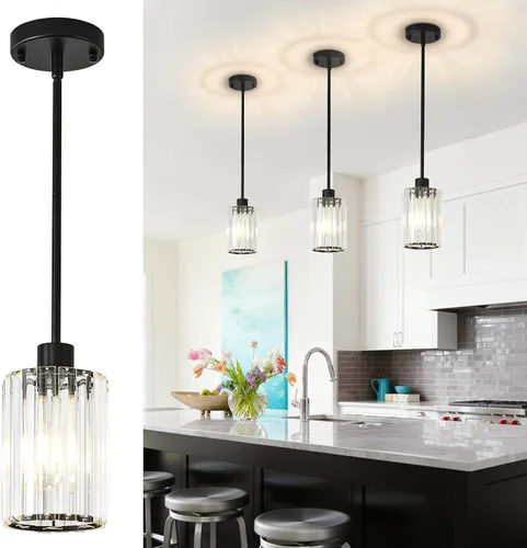 Miniatura 12 de Lámparas colgantes de cristal, paquete de 3 unidades de lámparas colgantes en oro cepillado para isla de cocina, modernas mini lámparas colgantes