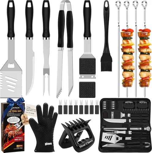 Miniatura 8 de ROMANTICIST Juego de 27 piezas de utensilios de parrilla resistentes para hombres, papá, Navidad, accesorios de barbacoa extragruesos, kit