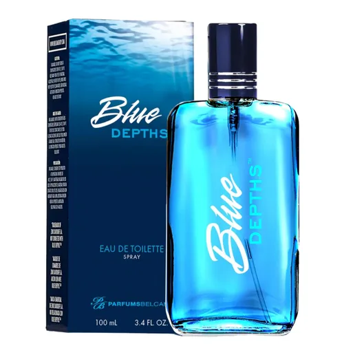 PB ParfumsBelcam Blue Depths Eau de Toilette Fragancia en Spray - 2.5 onzas líquidas. Colonia acuática fresca para hombres con aroma cítrico fresco,