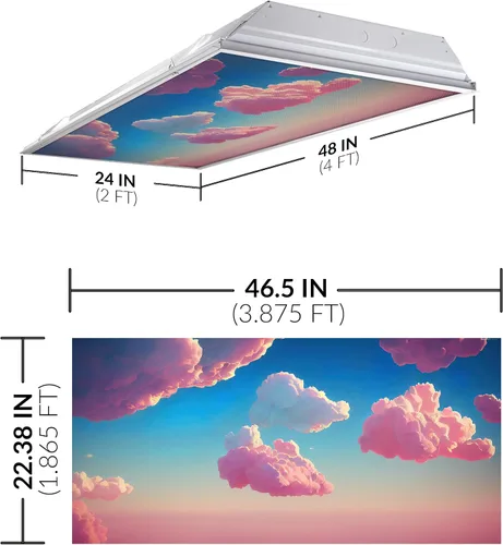 Cubierta de luz fluorescente para luces de techo de aula, nubes rosadas, inserto de película retroiluminada de alta calidad 2 x 4 (22.38 x 46.5