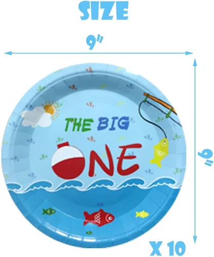 Miniatura 3 de The Big One - Vajilla de fiesta de 40 piezas, platos de pesca de 9 pulgadas, platos de aliados de peces de 7 pulgadas, servilletas de 7 pulgadas