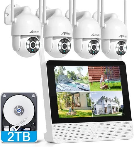 ANRAN Sistema de cámara de seguridad inalámbrica, monitor 4K de 10.5" con cámara PTZ WiFi-6 de 4x5MP, seguimiento automático, audio de 2 vías,