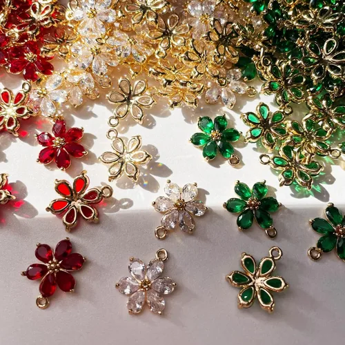 Miniatura 2 de Dijes de latón chapados en oro de circonita de cristal para hacer joyas, pulseras, collares, aretes, colgantes, suministros de manualidades