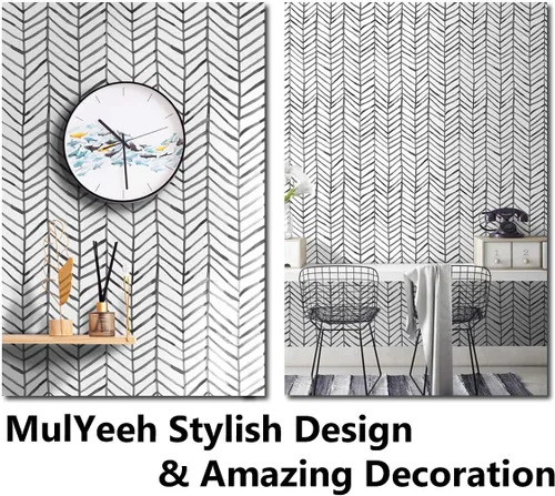 Miniatura 7 de MulYeeh Papel tapiz adhesivo de 17.7 x 118 pulgadas, diseño de espiga de espiga en blanco y negro, extraíble, prepegado, decorativo