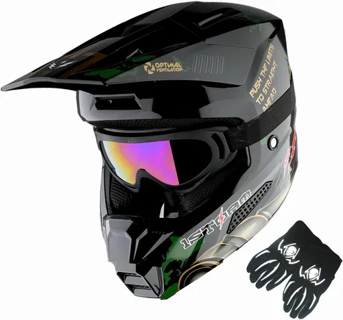 Miniatura 12 de 1Storm Casco de motocross juvenil ATV BMX Dirt Bike Go Kart Skate para niños, multideportes, adolescente, blanco brillante + gafas + guantes Paquete