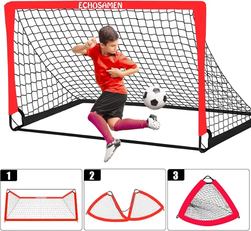 Miniatura 4 de Porterías de fútbol para niños para el patio trasero, juego de 2 porterías de fútbol de 6 x 4 pies para niños con red de fútbol, 10 conos de fútbol