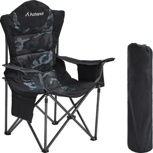 Miniatura 12 de Aohanoi Sillas de campamento para personas pesadas, sillas de campamento plegables para exteriores para adultos con portavasos y bolsa enfriadora