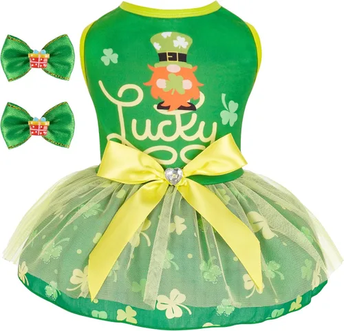 Miniatura 11 de cyeollo Vestido para perro para el día de San Valentín, ropa de vacaciones para perros con estampado de corazón, vestidos de tul para perros