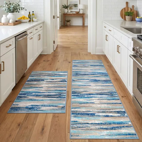 Miniatura 44 de Alfombra de pasillo moderna Lansny 2 x 6 pulgadas, alfombra de cocina lavable verde mostaza multicolor, alfombra antideslizante suave para pasillo