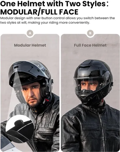 Miniatura 3 de ILM 159BT - Casco modular de motocicleta Bluetooth para 2-3 conductores, intercomunicador, cara completa, casco abatible DOT con máscara facial